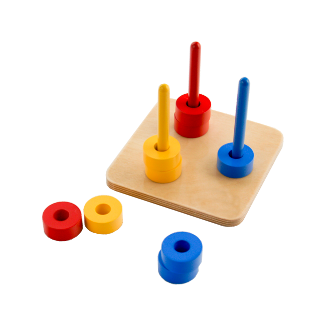 Colored Discs on 3 Colored Dowels