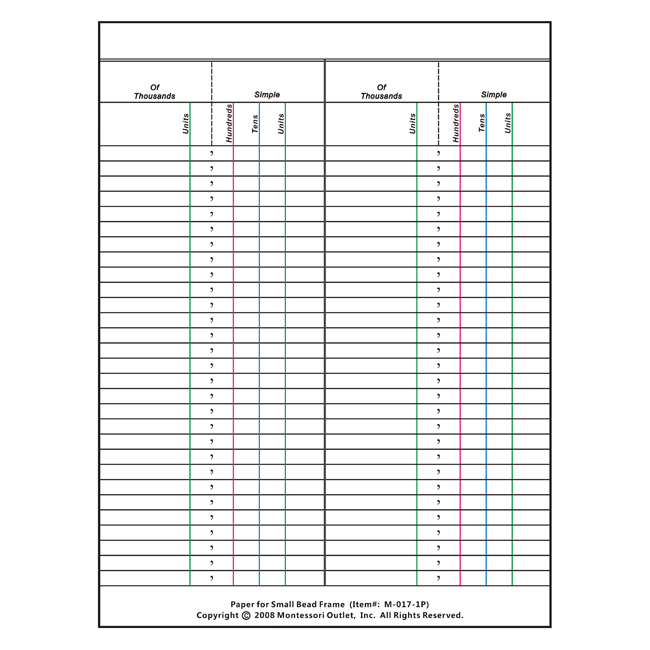 Paper for Small Bead Frame (50 Sheets)